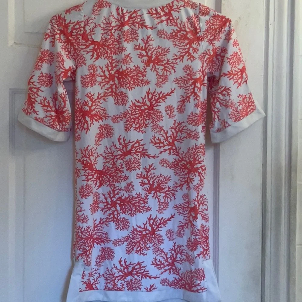 Cabana Life Girls White and Coral Reef Print Swim Coverup in size 12